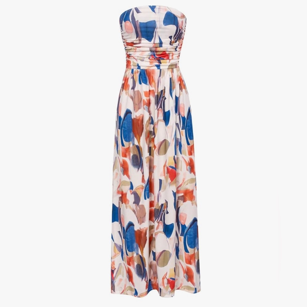 GRACE KARIN Women Strapless Casual Loose Ruched Long Maxi Dress with Pockets